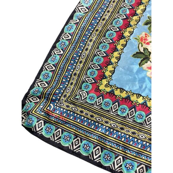 Johnny Was Multicolor Silk Tassles Boho Floral Artsy Taro 42"x 42 Scarf NWT - Picture 2 of 3